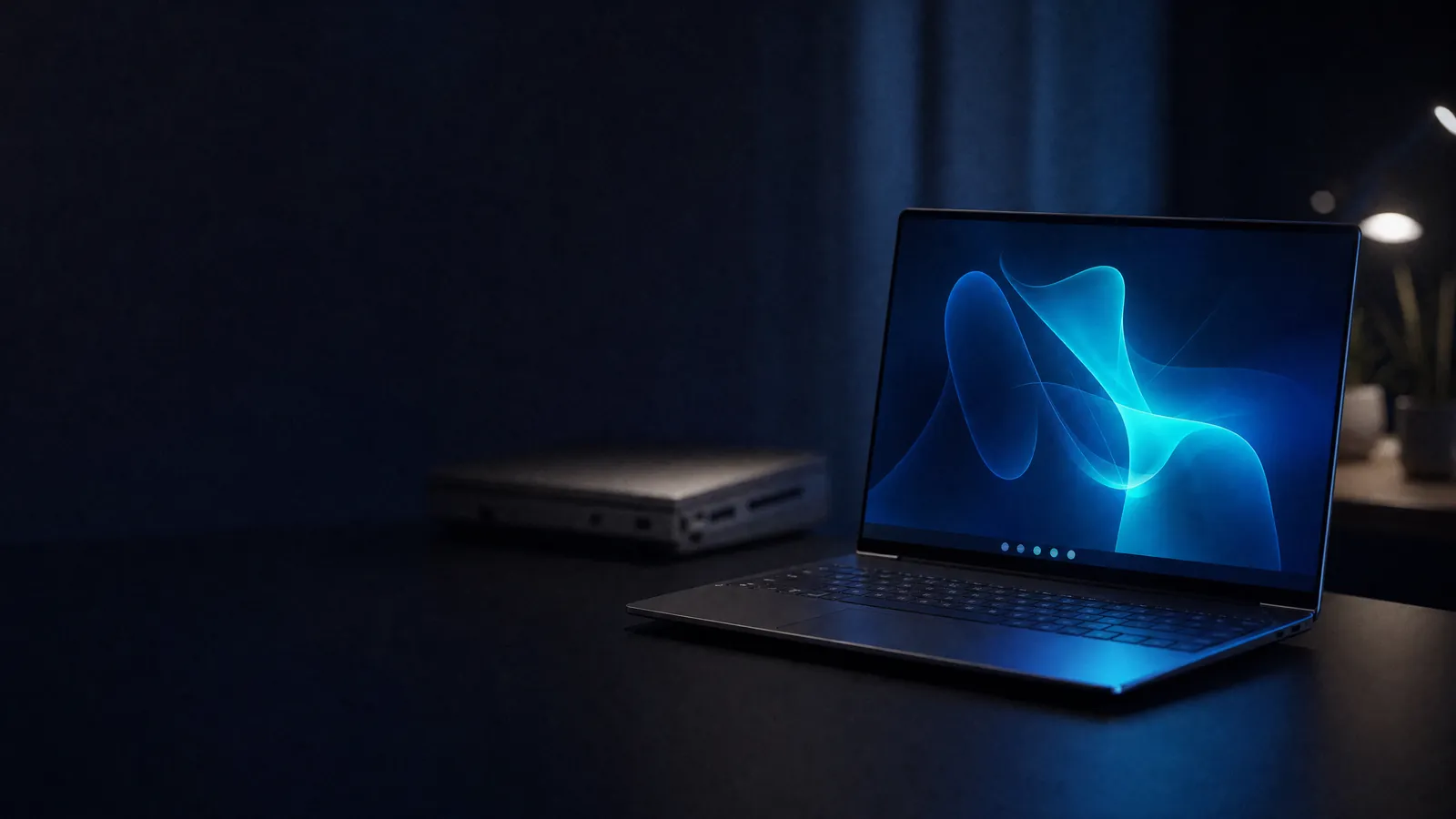 Moderner Laptop mit neuem Desktop, im Hintergrund ein älteres Notebook